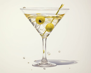 Glass martini glass with olives lemon refreshing alcohol cocktail aperitif