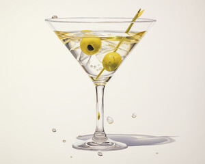Glass martini glass with olives lemon refreshing alcohol cocktail aperitif