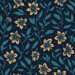 Obraz premium pattern, seamless, flower, floral, wallpaper, vector, leaf, decoration, design, illustration, ornament, vintage, texture, art, plant, nature, textile, ornate, decor, retro, fabric, flowers, tile, 
