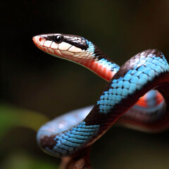 The Blue Coral Snake's iridescent scales gleam like a precious jewel