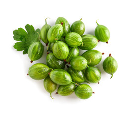 Heap of fresh gooseberries on white background