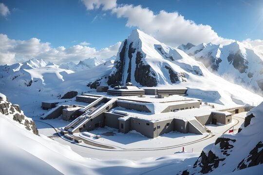  Army Base In The Snow Mountain, AI Generative