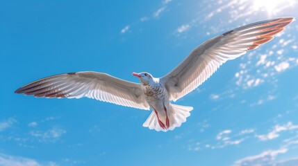 Flying Seagull on Blue Sky