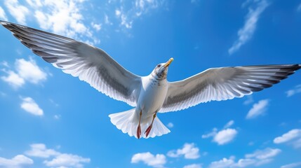 Flying Seagull on Blue Sky