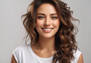 Naklejka premium Portrait of a beautiful woman smile with white t-shirt isolated in studio background