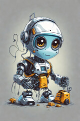 Obraz na płótnie Canvas smiling robotic teen mini unit robot toy gesturing, cute robot on a white backdrop