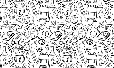 Seamless pattern with school supplies. Back to school. Vector illustration