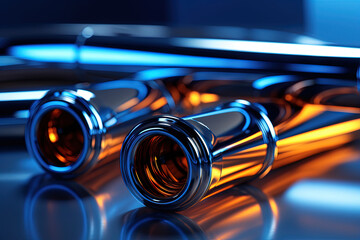 Abstract chrome pipes composition. Industry themed background with shiny metallic connected pipes.