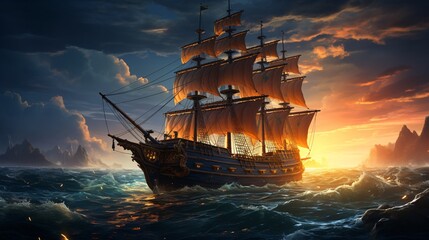 Generative Ai. Ship with sails