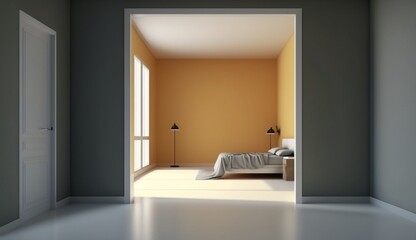 Fototapeta na wymiar clean bedroom with empty space on walls empty color Generative Ai