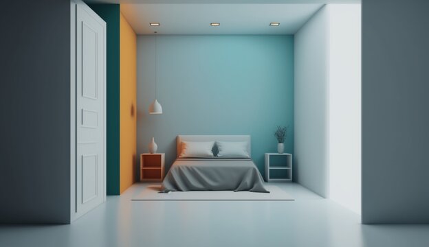 clean bedroom with empty space on walls empty color Generative Ai