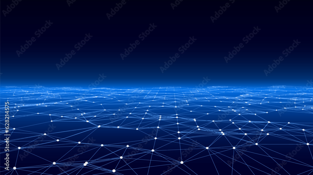 Poster futuristic moving wave. digital background with moving glowing particles and lines. big data visuali