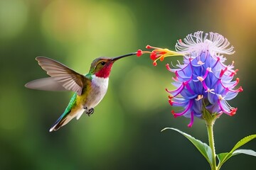 hummingbird feeding from the flower.AI generated - obrazy, fototapety, plakaty