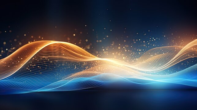 Abstract futuristic background with purple and blue glowing neon moving high speed wave lines and bokeh lights. Visualization of sound waves. Data transfer. Fantastic wallpaper gen by AI