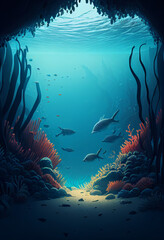 Fototapeta na wymiar Underwater world of fish. AI Generated