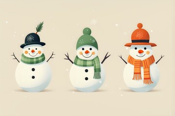 Joyful Snowmen Compilation in Soft Beige, Generative AI