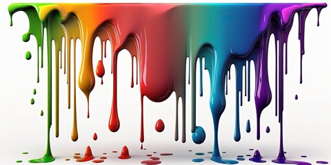 A multicolored paint drips on a white background