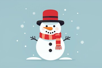 Snowman Enjoying a Snowfall on Blue Background, Generative AI