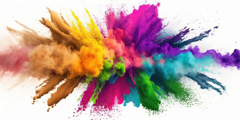 A colorful explosion of colored powder on a white background