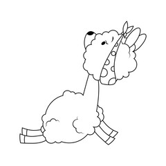 Alpaca sitting in black lines coloring page