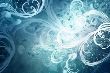 Illustration of a vibrant blue abstract background with swirling patterns and bubbles created using generative AI