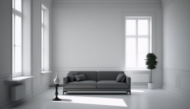 Empty living room white simple blank wall simple decor Generative Ai