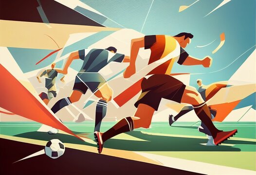 Illustration of football players are competing on the field Created with Generative AI technology.