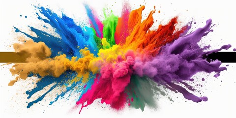A multicolored explosion of paint on a white background