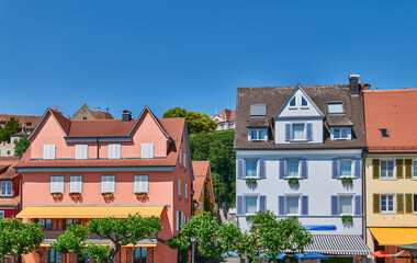 Fototapeta na wymiar Meersburg, Germany, the colorful houses of the village on the lakefront