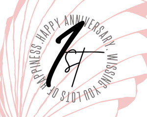 Happy first Anniversary writing with heart background, colorful, cheerfull, invitation card, celebration banner.
first anniversary celebration