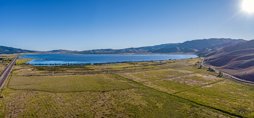 Naklejka premium Aerial View of Washoe Lake State Park. Washoe Lake is located in Washoe Valley between Reno and Carson /City Nevada.