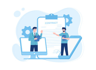 Fototapeta na wymiar Business people signing online contract with electronic sign concept flat illustration