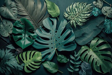 A bunch of green leaves on a black background