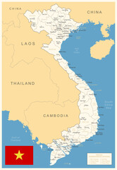 Vietnam - detailed map with administrative divisions and country flag.