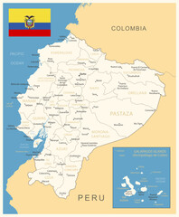 Ecuador - detailed map with administrative divisions and country flag.