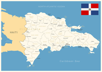 Dominican Republic - detailed map with administrative divisions and country flag.