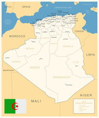 Algeria - detailed map with administrative divisions and country flag.