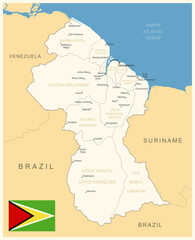 Guyana - detailed map with administrative divisions and country flag.