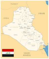 Obraz premium Iraq - detailed map with administrative divisions and country flag.