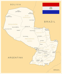 Paraguay - detailed map with administrative divisions and country flag.