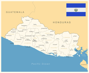Fototapeta premium El Salvador - detailed map with administrative divisions and country flag.