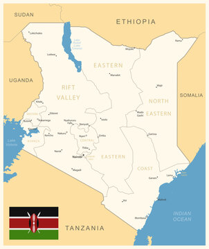 Kenya - detailed map with administrative divisions and country flag.