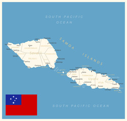 Obraz premium Samoa - detailed map with administrative divisions and country flag.