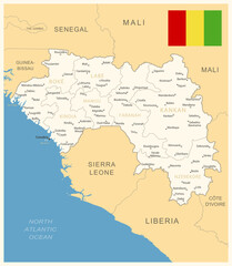 Fototapeta premium Guinea - detailed map with administrative divisions and country flag.