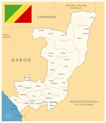 Republic of the Congo - detailed map with administrative divisions and country flag.