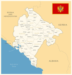 Montenegro - detailed map with administrative divisions and country flag.