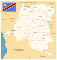 Democratic Republic of the Congo - detailed map with administrative divisions and country flag.
