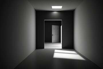 An empty room with a door and light coming in