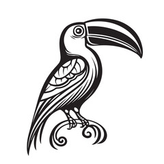 Toucan bird in cartoon doodle style. 2d cute vector illustration in logo, icon style. Black and white