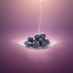 Fresh blueberries with pure water splash on a purple background.